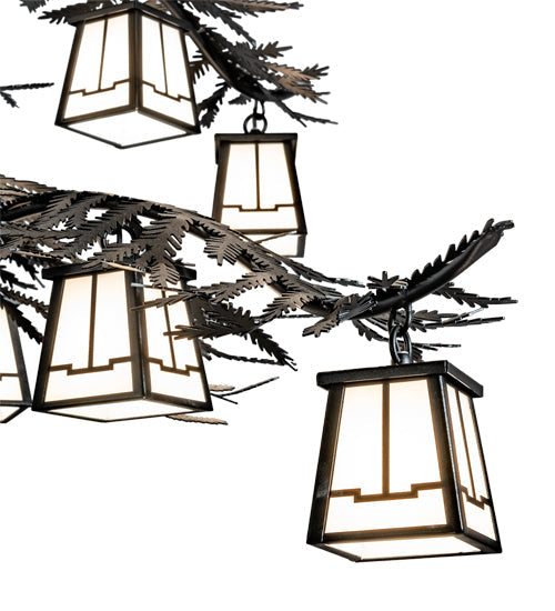 Meyda Lighting Pine Branch 39" 10-Light Textured Black Valley View Chandelier With White Art Shade Glass