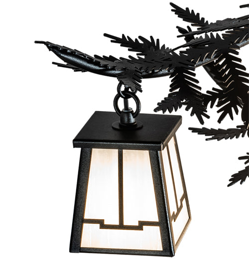 Meyda Lighting Pine Branch 39" 10-Light Textured Black Valley View Chandelier With White Art Shade Glass