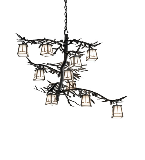 Meyda Lighting Pine Branch 39" 10-Light Textured Black Valley View Chandelier With White Art Shade Glass