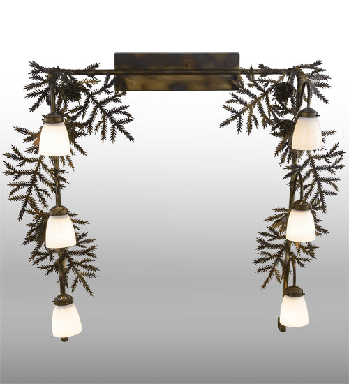 Meyda Lighting Pine Branch 40" 6-Light Dark Burnished Antique Copper Vanity Light With White Opal Shade Glass