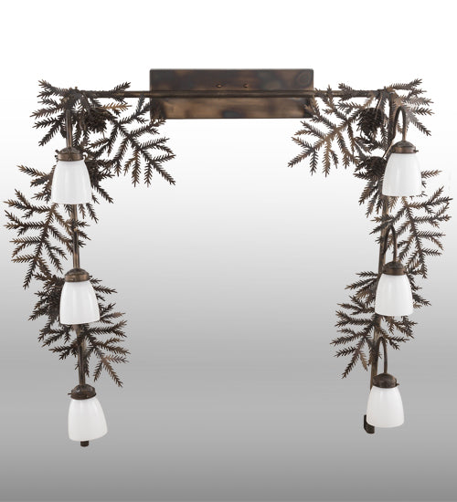 Meyda Lighting Pine Branch 40" 6-Light Dark Burnished Antique Copper Vanity Light With White Opal Shade Glass