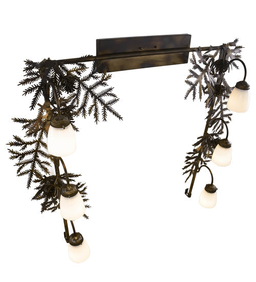 Meyda Lighting Pine Branch 40" 6-Light Dark Burnished Antique Copper Vanity Light With White Opal Shade Glass