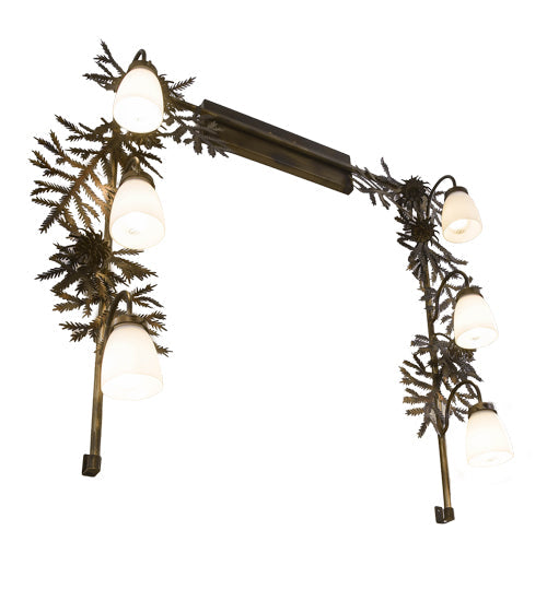 Meyda Lighting Pine Branch 40" 6-Light Dark Burnished Antique Copper Vanity Light With White Opal Shade Glass