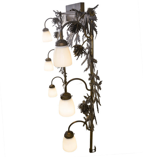 Meyda Lighting Pine Branch 40" 6-Light Dark Burnished Antique Copper Vanity Light With White Opal Shade Glass