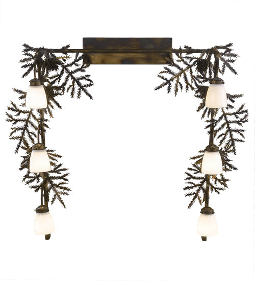 Meyda Lighting Pine Branch 40" 6-Light Dark Burnished Antique Copper Vanity Light With White Opal Shade Glass