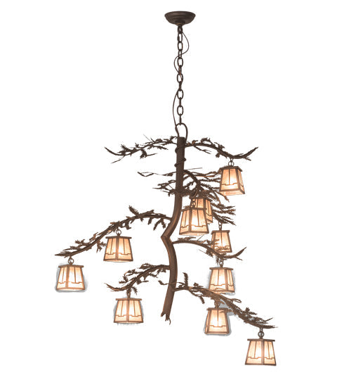 Meyda Lighting Pine Branch 42" 10-Light Mahogany Bronze Valley View Chandelier With Silver Mica Shade Glass