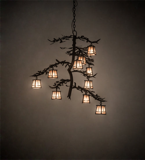 Meyda Lighting Pine Branch 42" 10-Light Mahogany Bronze Valley View Chandelier With Silver Mica Shade Glass