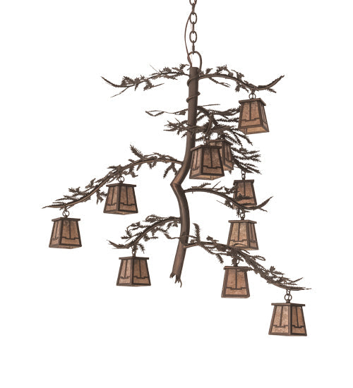 Meyda Lighting Pine Branch 42" 10-Light Mahogany Bronze Valley View Chandelier With Silver Mica Shade Glass
