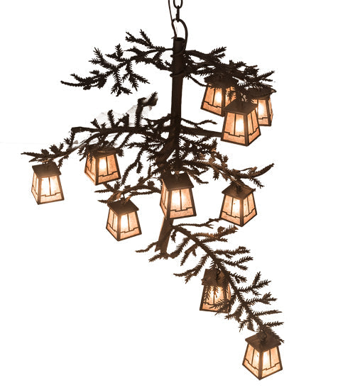 Meyda Lighting Pine Branch 42" 10-Light Mahogany Bronze Valley View Chandelier With Silver Mica Shade Glass