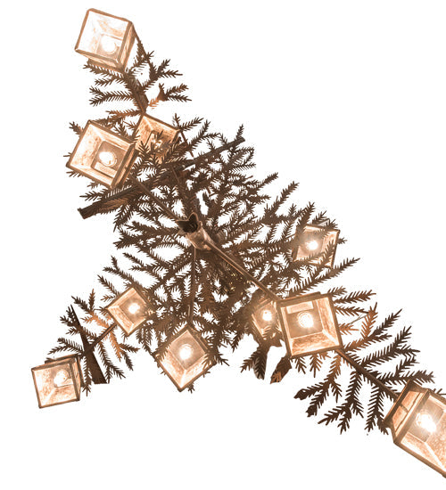 Meyda Lighting Pine Branch 42" 10-Light Mahogany Bronze Valley View Chandelier With Silver Mica Shade Glass
