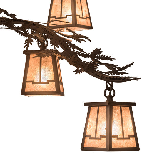 Meyda Lighting Pine Branch 42" 10-Light Mahogany Bronze Valley View Chandelier With Silver Mica Shade Glass