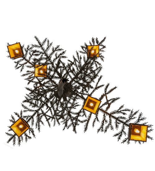 Meyda Lighting Pine Branch 45" 6-Light Cafe Noir Valley View Chandelier With Beige Iridescent Shade Glass