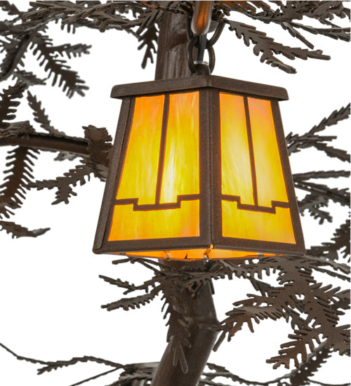 Meyda Lighting Pine Branch 45" 6-Light Cafe Noir Valley View Chandelier With Beige Iridescent Shade Glass