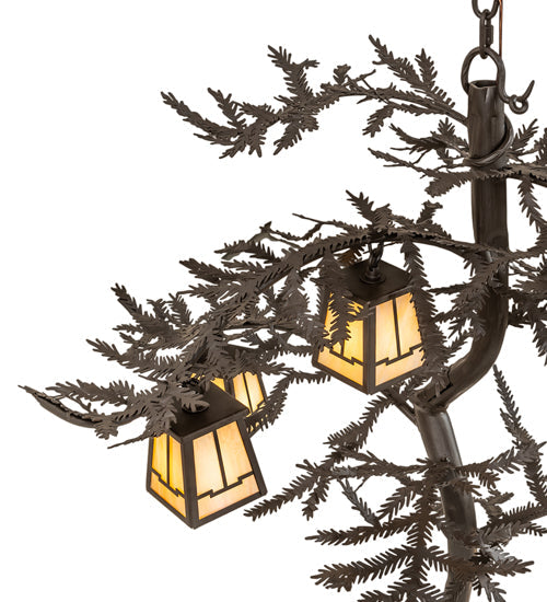 Meyda Lighting Pine Branch 45" 6-Light Oil Rubbed Bronze Valley View Chandelier With Beige Iridescent Shade Glass