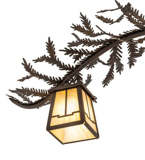 Meyda Lighting Pine Branch 45" 6-Light Oil Rubbed Bronze Valley View Chandelier With Beige Iridescent Shade Glass