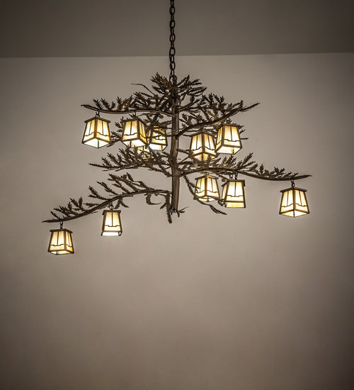 Meyda Lighting Pine Branch 48" 12-Light Antique Copper Valley View Chandelier With Beige Iridescent Shade Glass