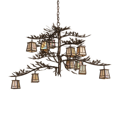 Meyda Lighting Pine Branch 48" 12-Light Antique Copper Valley View Chandelier With Beige Iridescent Shade Glass