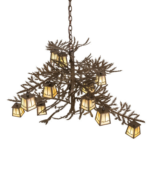 Meyda Lighting Pine Branch 48" 12-Light Antique Copper Valley View Chandelier With Beige Iridescent Shade Glass