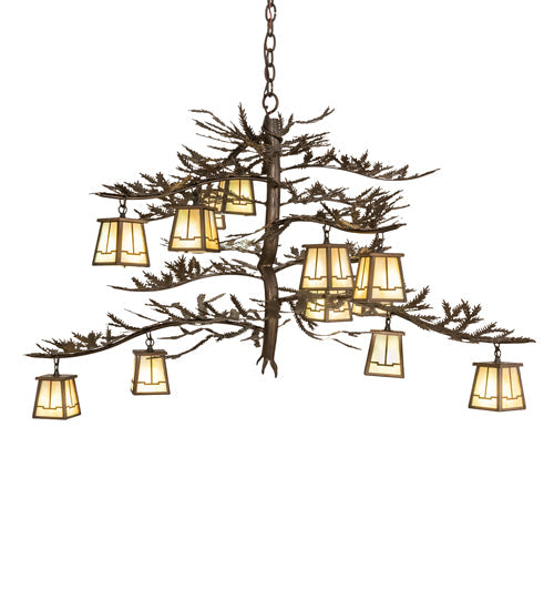 Meyda Lighting Pine Branch 48" 12-Light Antique Copper Valley View Chandelier With Beige Iridescent Shade Glass