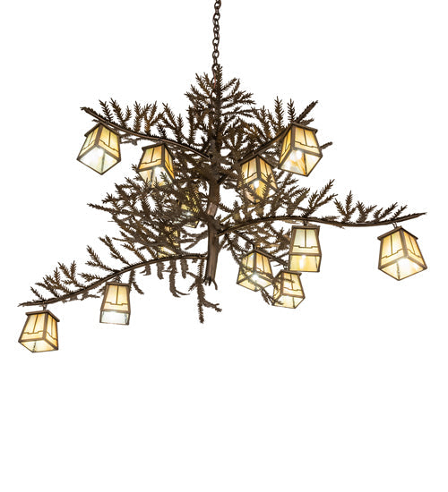Meyda Lighting Pine Branch 48" 12-Light Antique Copper Valley View Chandelier With Beige Iridescent Shade Glass