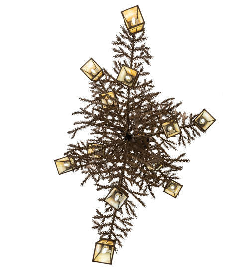 Meyda Lighting Pine Branch 48" 12-Light Antique Copper Valley View Chandelier With Beige Iridescent Shade Glass