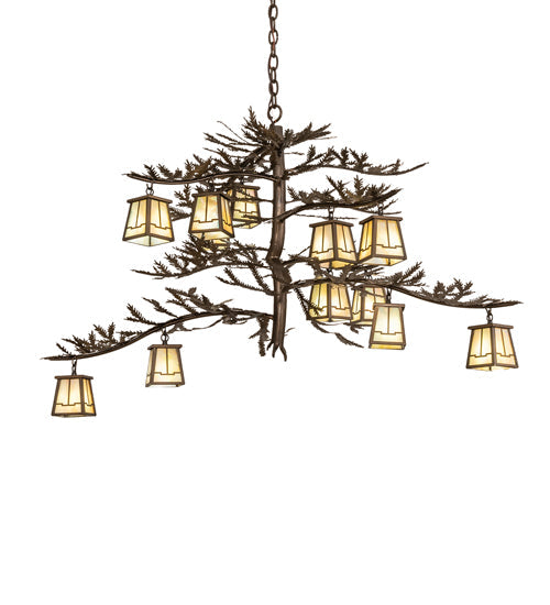 Meyda Lighting Pine Branch 48" 12-Light Antique Copper Valley View Chandelier With Beige Iridescent Shade Glass