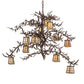 Meyda Lighting Pine Branch 48" 12-Light Cafe Noir Island Chandelier With Beige Art Shade Glass