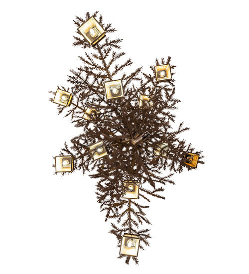 Meyda Lighting Pine Branch 48" 12-Light Cafe Noir Island Chandelier With Beige Art Shade Glass