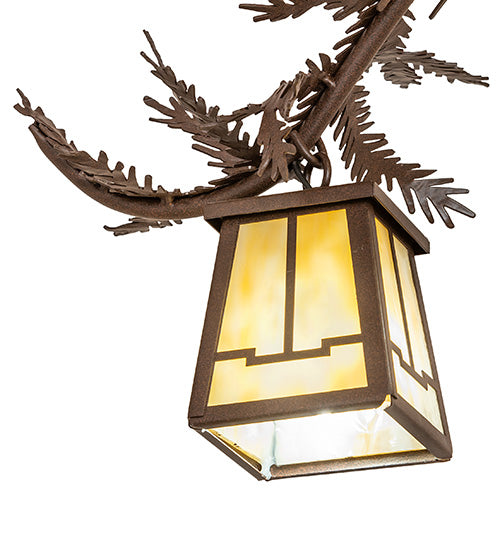Meyda Lighting Pine Branch 48" 12-Light Cafe Noir Island Chandelier With Beige Art Shade Glass