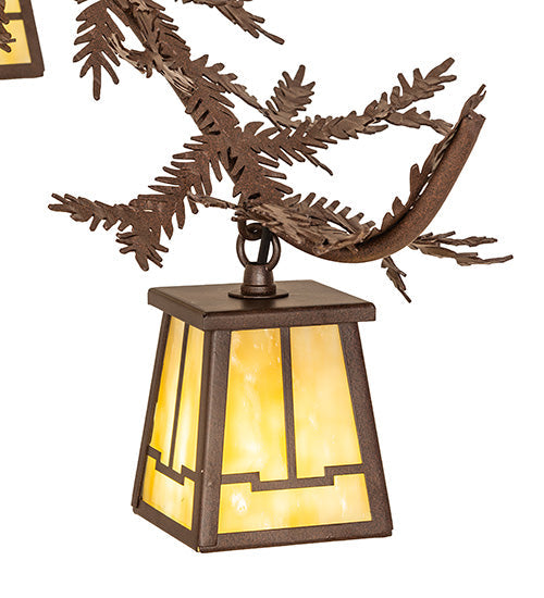 Meyda Lighting Pine Branch 48" 12-Light Cafe Noir Island Chandelier With Beige Art Shade Glass