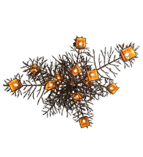 Meyda Lighting Pine Branch 48" 12-Light Cafe Noir Valley View Chandelier With Amber Mica Shade Glass