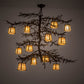 Meyda Lighting Pine Branch 48" 12-Light Cafe Noir Valley View Chandelier With Beige Iridescent Art Shade Glass