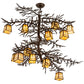 Meyda Lighting Pine Branch 48" 12-Light Cafe Noir Valley View Chandelier With Beige Iridescent Art Shade Glass