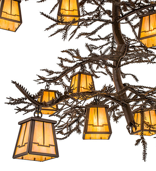 Meyda Lighting Pine Branch 48" 12-Light Cafe Noir Valley View Chandelier With Beige Iridescent Art Shade Glass