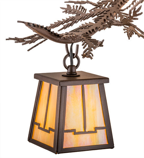 Meyda Lighting Pine Branch 48" 12-Light Cafe Noir Valley View Chandelier With Beige Iridescent Art Shade Glass