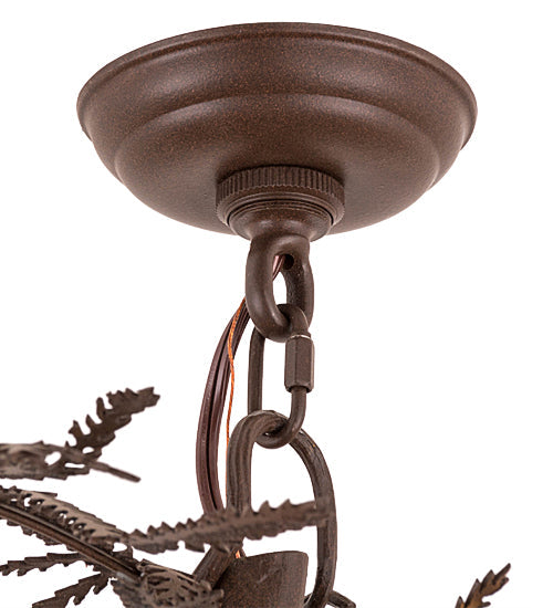 Meyda Lighting Pine Branch 48" 12-Light Cafe Noir Valley View Chandelier With Beige Iridescent Art Shade Glass