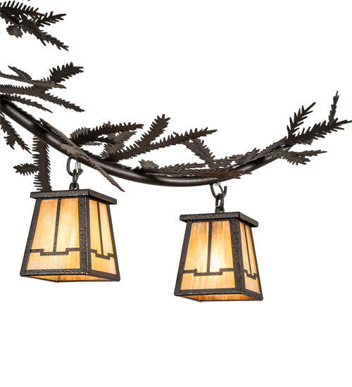 Meyda Lighting Pine Branch 48" 12-Light Copper Rust Chandelier With Beige Iridescent Shade Glass