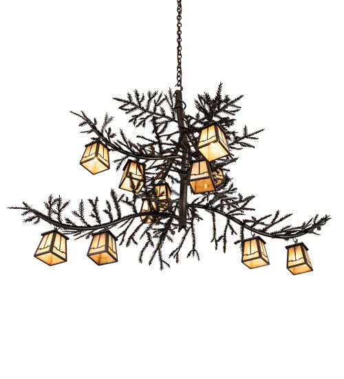 Meyda Lighting Pine Branch 48" 12-Light Copper Rust Chandelier With Beige Iridescent Shade Glass