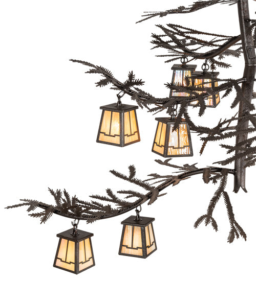 Meyda Lighting Pine Branch 48" 12-Light Copper Rust Chandelier With Beige Iridescent Shade Glass