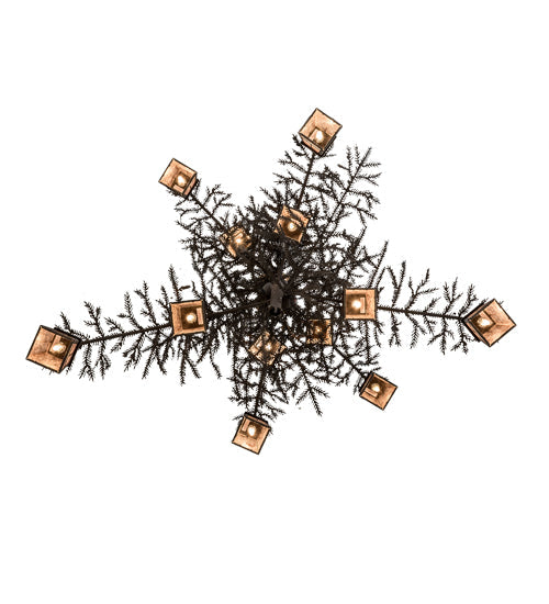 Meyda Lighting Pine Branch 48" 12-Light Dark Roast Valley View Chandelier With Silver Mica Shade Glass