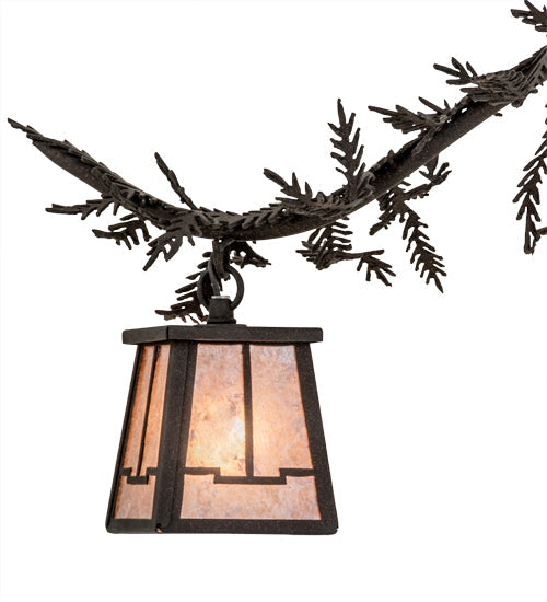 Meyda Lighting Pine Branch 48" 12-Light Dark Roast Valley View Chandelier With Silver Mica Shade Glass