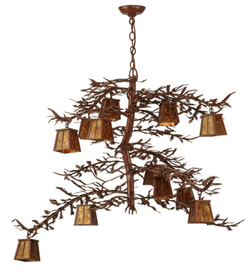 Meyda Lighting Pine Branch 48" 12-Light Rust Chandelier With Amber Mica Shade Glass