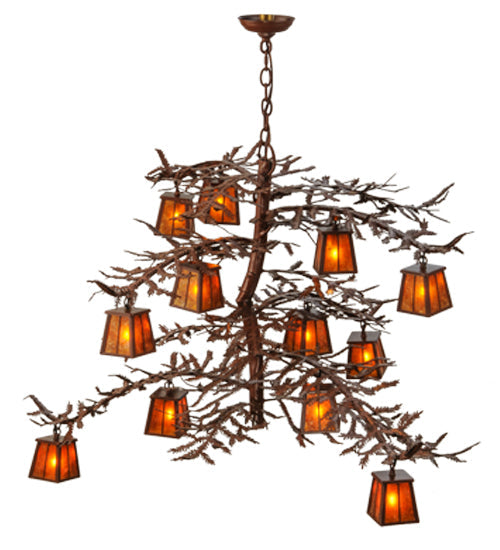 Meyda Lighting Pine Branch 48" 12-Light Rust Chandelier With Amber Mica Shade Glass