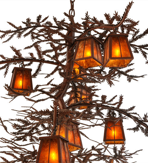 Meyda Lighting Pine Branch 48" 12-Light Rust Chandelier With Amber Mica Shade Glass