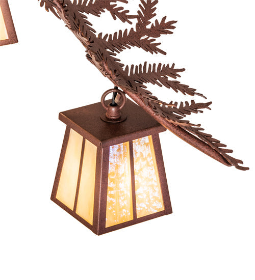 Meyda Lighting Pine Branch 48" 12-Light Rust Chandelier With Beige Iridescent Shade Glass