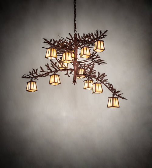 Meyda Lighting Pine Branch 48" 12-Light Rust Chandelier With Beige Iridescent Shade Glass