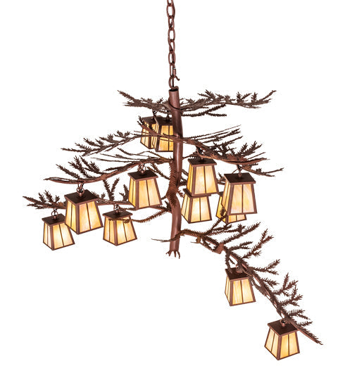 Meyda Lighting Pine Branch 48" 12-Light Rust Chandelier With Beige Iridescent Shade Glass