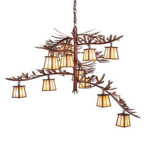 Meyda Lighting Pine Branch 48" 12-Light Rust Chandelier With Beige Iridescent Shade Glass