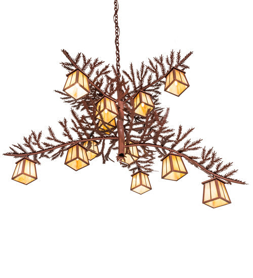 Meyda Lighting Pine Branch 48" 12-Light Rust Chandelier With Beige Iridescent Shade Glass