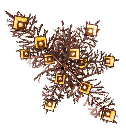 Meyda Lighting Pine Branch 48" 12-Light Rust Chandelier With Beige Iridescent Shade Glass